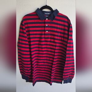 Polo by Ralph Lauren Men's Red and Navy Blue Striped Shirt